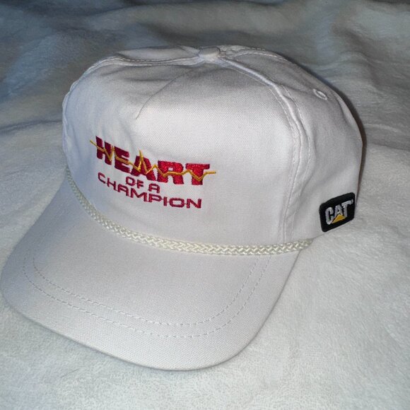 Vintage - "HEART OF A CHAMPION" - White Trucker Rope Leather Back Hat - MINT** - Picture 1 of 7